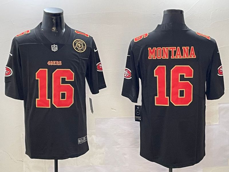 Men San Francisco 49ers #16 Montana Black Second generation 2024 Nike Limited NFL Jersey style 01082
